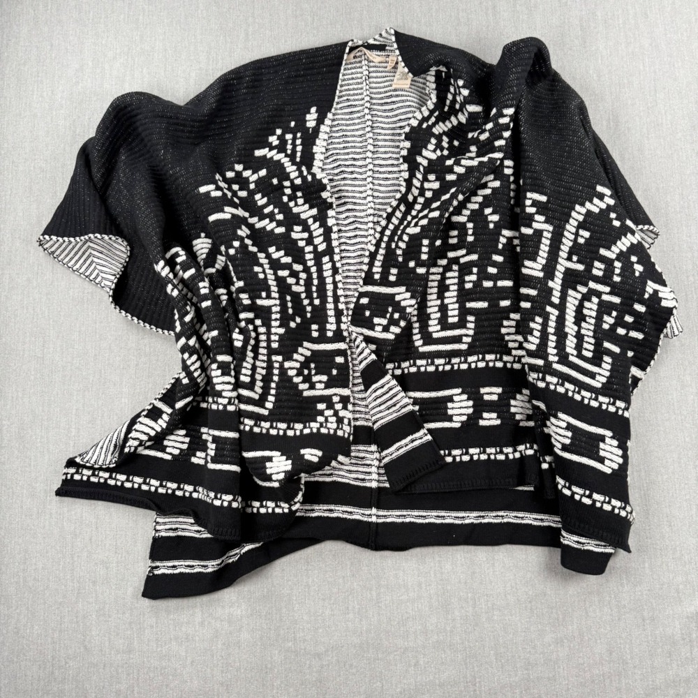 Soft Surroundings Black White Geometric Knit Cotton Wool Poncho Wrap One Size
